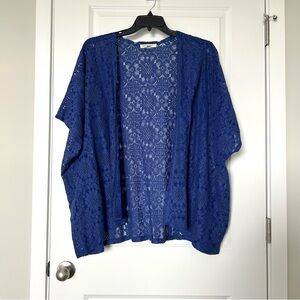 Living Doll Blue Lace Open Front Cardigan